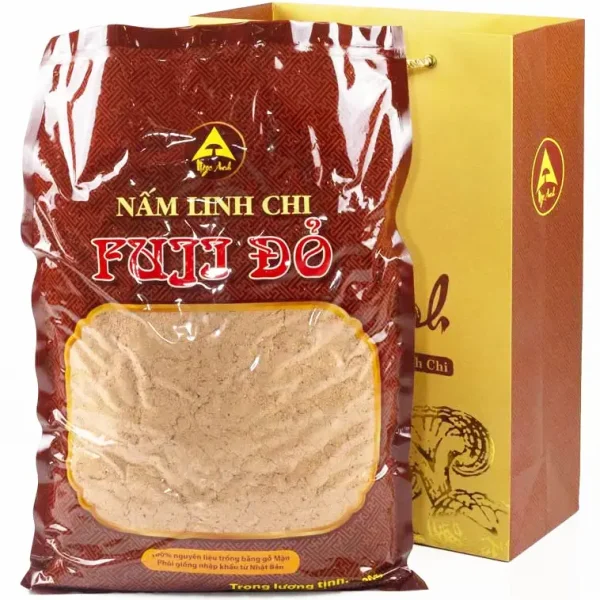 Nấm Linh Chi Fuji Đỏ Xay Bột 500g 3 bao bì nấm linh chi fuji đỏ xay bột 500g, sản phẩm chính hãng của ngọc anh
