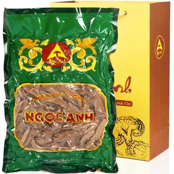Nấm Linh Chi Loại Tiêu Chuẩn Thái Lát 500g 4 bao bì nấm linh chi tiêu chuẩn thái lát 500g, trồng 3 tháng, tiện lợi sử dụng