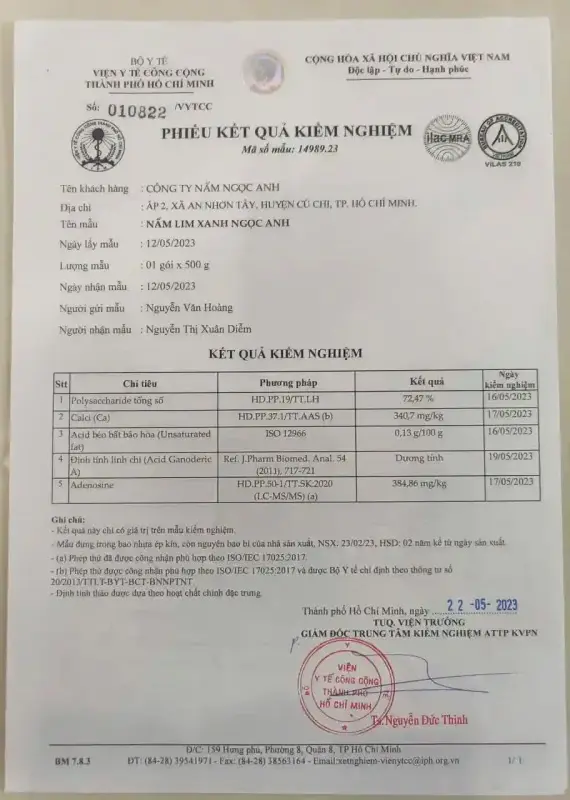 So Sánh Nấm Lim Xanh Rừng & Trồng: Sự Thật Về Thị Trường Vàng Thau Lẫn Lộn 7 Kết quả xét nghiệm Polysaccharide nấm lim xanh Ngọc Anh đạt 72,47%