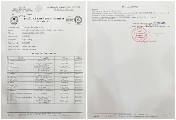 TOP 5 Địa Chỉ Mua Nấm Linh Chi Uy Tín (Cập Nhật 2025) 1 kết quả kiểm nghiệm thành phần nấm linh chi Ngọc Anh từ Viện y tế công cộng Hồ Chí Minh, chứng minh dược tính polysaccharides 69,42%